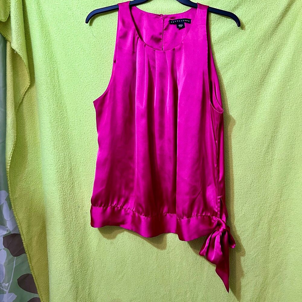 Apostrophe Pink Pleated Sleeveless Blouse Side Tie Bow XL
